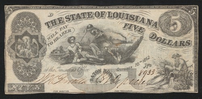 #ad 1862 $5 State of Louisiana Baton Rouge quot;South Striking Down Unionquot; 0098 $59.95