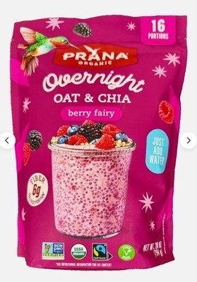 PRANA ORGANIC Overnight OAT & CHIA berry Fairy 16 portions  28 OZ Bag OATS