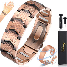 Copper Magnetic Bracelet for Men Ring Jewelry Set 5000 Gauss Magnets