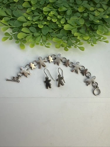 Set of 3 - Silpada Sterling Silver 925 Family Link Bracelet Signed + Earrings