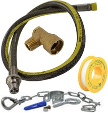 SPARES2GO Universal Oven Cooker Gas Supply Hose, PTFE Pipe Tape, Angled Connect