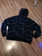 Calvin Klein Men's Long Sleeve Front Logo and All Over CK Print Hoodie Black M