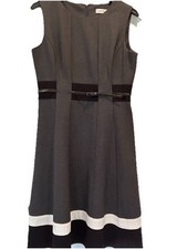 Calvin Klein Gray Black Fit Flare Belted Classic Office Career Dress Women’s 6