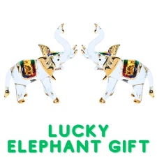 2x Miniature Glass Elephant Hand Blown Thai Figurine Luck Power Spiritual Decor