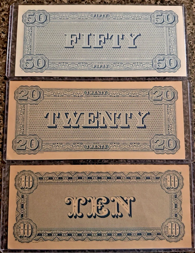 Lot of 3 Confederate States of America Bills $50, $20 & $10 Whitman Series - Image 2 of 2