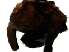 E8066 - Genuine Real Fur Muff Hand Warmer w Woven Wristlet Chocolate Brown