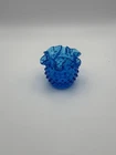 Vtg 1970s Fenton Hobnail 3" Vase Colonial Blue Ruffled Crimped