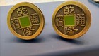 Shanghai Tang Chinese Coin Cufflinks Green Enamel Gold Tone Men’s Vintage — photo 1