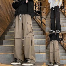 Functional Men's Cargo Workout Pants with Wide Leg Design for High Street Style