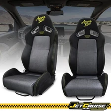 Universal Reclinable 2x Racing Seats Suede & Shinning Mesh Fabric BK&GR + Slider