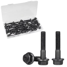 Yinpecly M6-1.0 x 30mm Flanged Hex Head Bolts Flange Hexagon M6x30mm, Black 