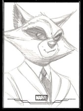 Marketplace image: 2025 Topps Chrome Marvel ROCKET By Jessica Hickman 1/1 Auto Sketch Card A621