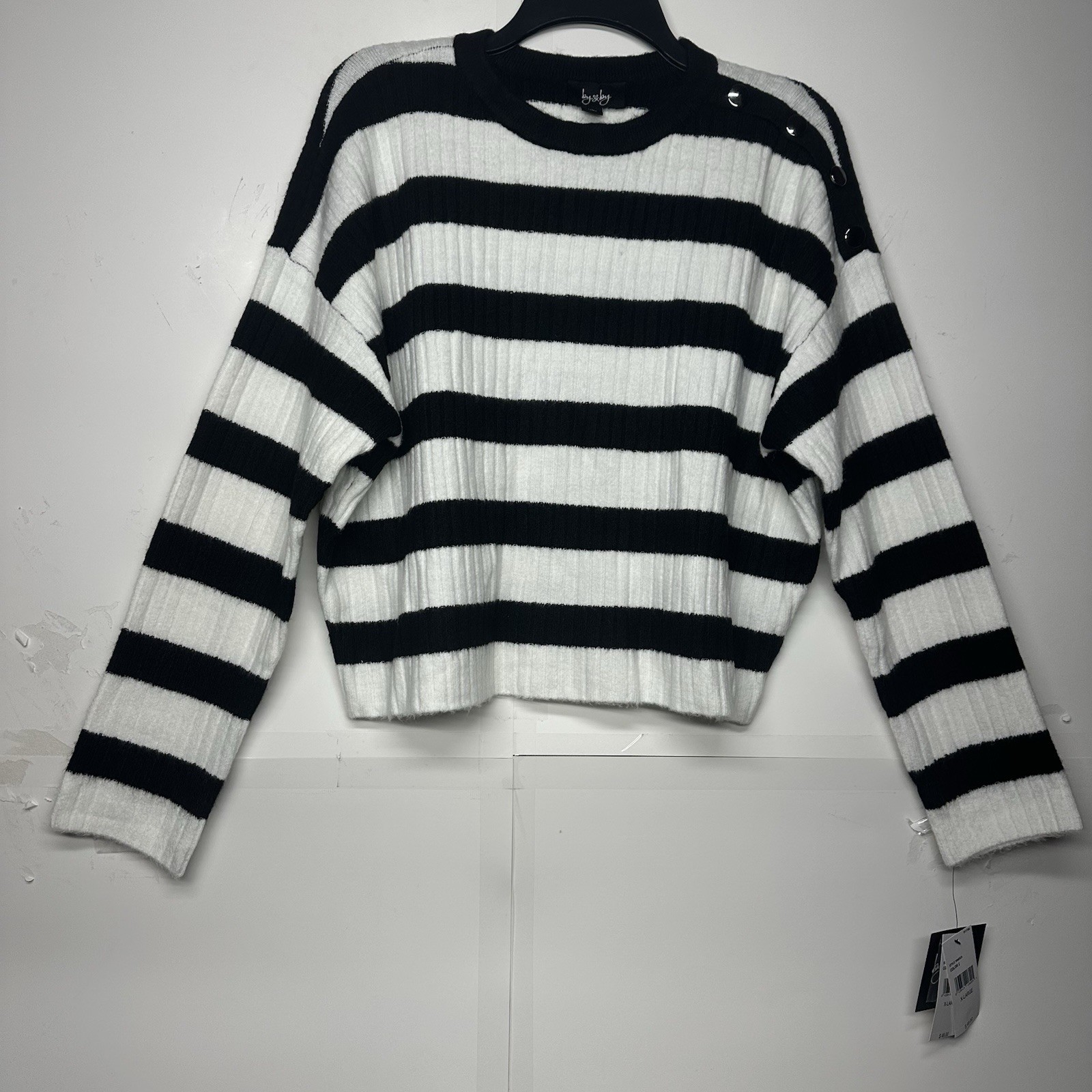 by &by Woman’s black and white striped sweater Size XL NWT