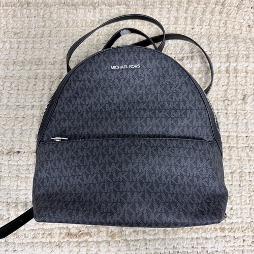 NEW Michael Kors Sheila Medium Signature Logo Backpack Black Gray Coated Canvas