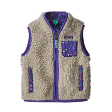 Patagonia Baby Retro X Vest Sherpa Fleece Full Zip Floral Cream Blue Size 2T