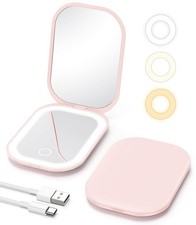 Gospire Lighted Travel Makeup Mirror with Light and 4.2"L x 3"W, Pink