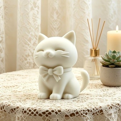 Moderne 3D-gedruckte Kätzchen Statue mit Schleife Design für Schreibtisch Rega