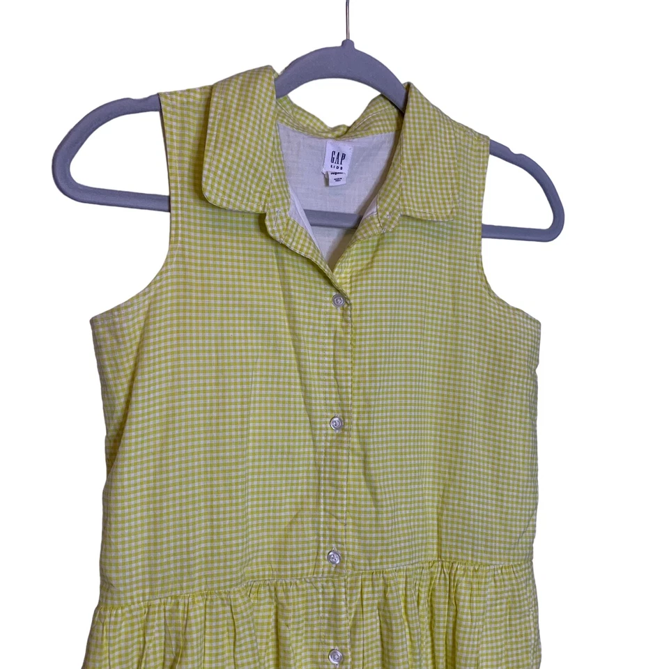 Gap Kids Dress Girls XXL Yellow White Checkered Blue Embroidery Sleeveless - Image 3 of 4