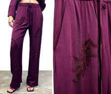 ZARA SALE  PURPLE HIGH-WAIST TROUSERS WITH BEADED EMBROIDERY XS