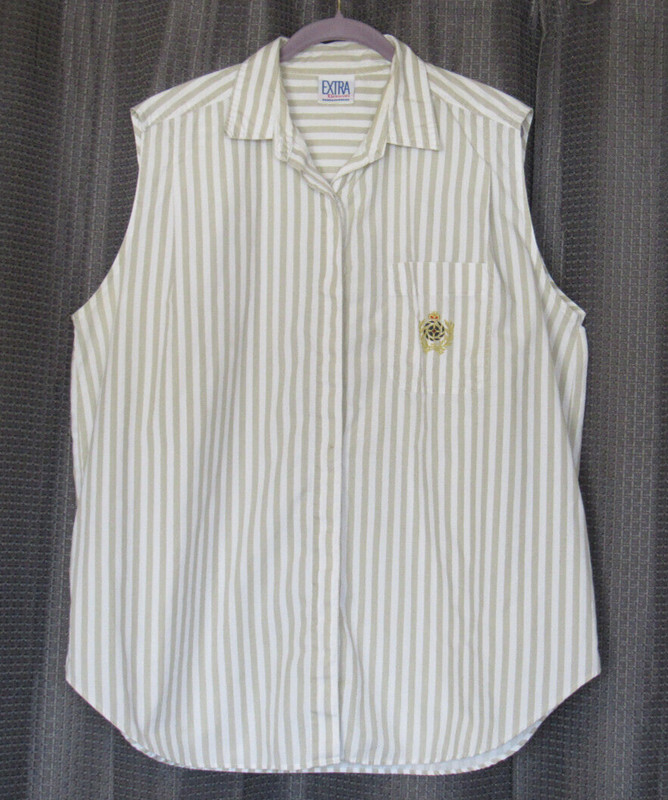 Extra Elements Hidden Button Shirt, Sleeveless, Vintage,Stripe, Sz 24W