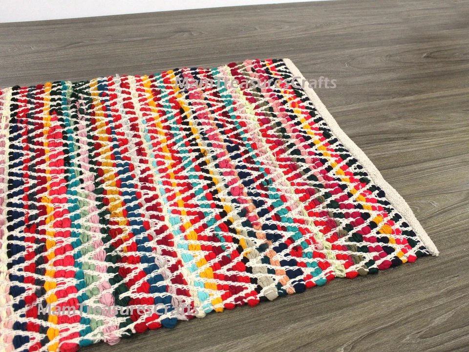Alfombra Chindi Multicolor Área Trapo Alfombra Decoración del Hogar Alfombra Chindi Trapo Bohemio Indio Foto 4 de 4