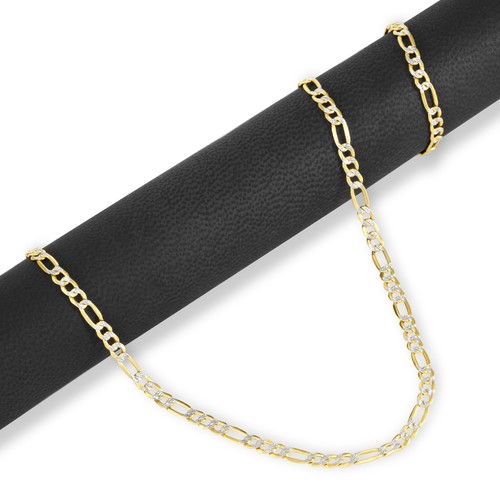 10K Yellow Gold 3.5mm Diamond Cut White Pave Figaro Link Chain Necklace 16"- 30" - Picture 88 of 99