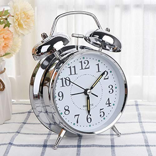 Metal Retro Twin Bell Alarm Clock with Night Light and Loud Alarm Silver - Picture 2 of 6