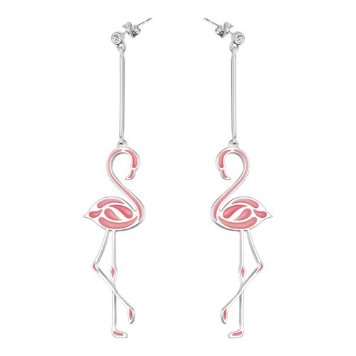 Boucles D'oreilles Flamant Rose Plaqué Or 18 Carats - Créoles Ou Puces - Neuves Avec étiquettes