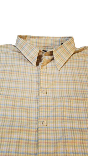 Northern Isles XL Pure Cotton Short Sleeve Button Down Plaid Yellow Travel Work - Picture 7 of 14