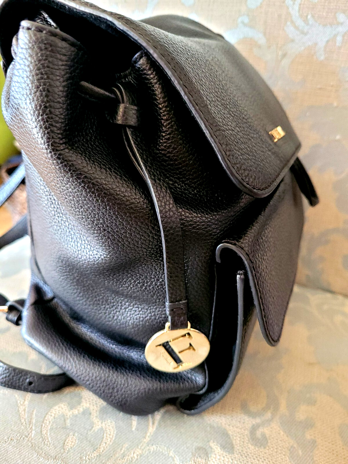 Furla Black Leather Backpack Drawstring Flap Butt… - image 17