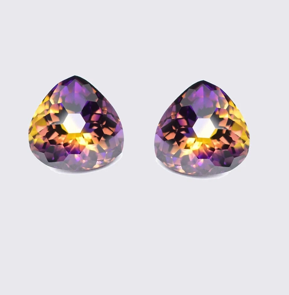 1 Par 14 x 14 MM Natural Bicolor Bolivia Ametrino Piedras Preciosas Sin Tratar Certificadas Foto 2 de 4