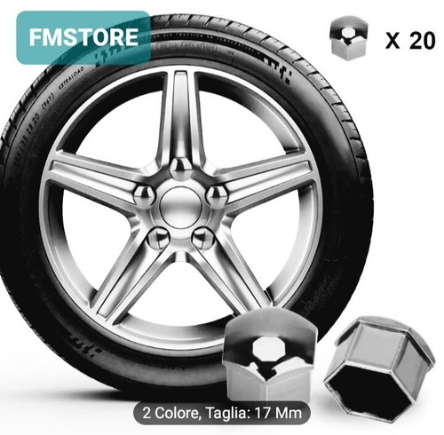 20x COPRIBULLONI 17MM TAPPI PER RUOTE AUTO IN ABS NERO UNIVERSALI COPRI DADI - Picture 5 of 7