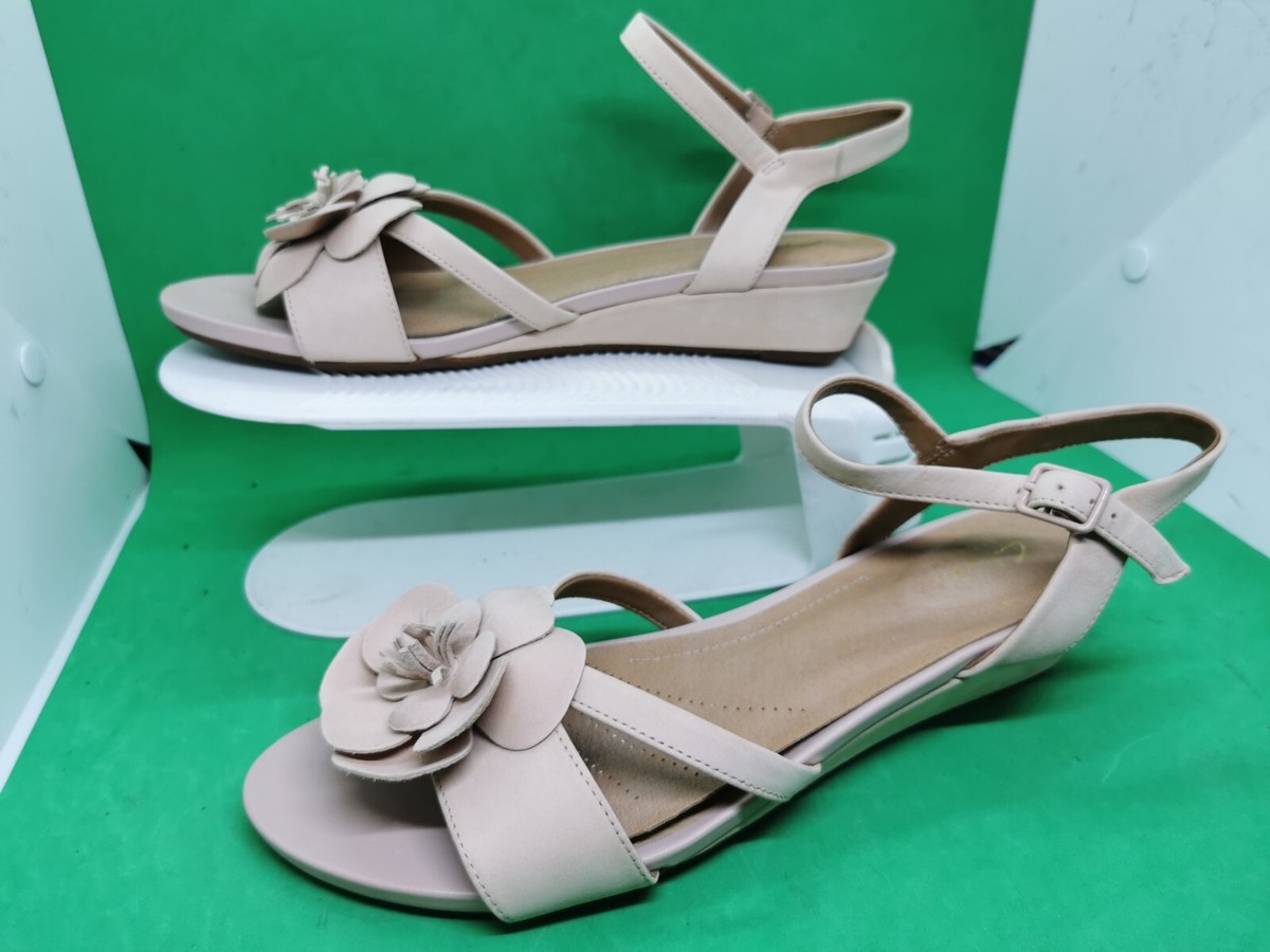 Clarks Artisan Sandals Pink Leather Womens Wedge Heel Flower Parram  Stella