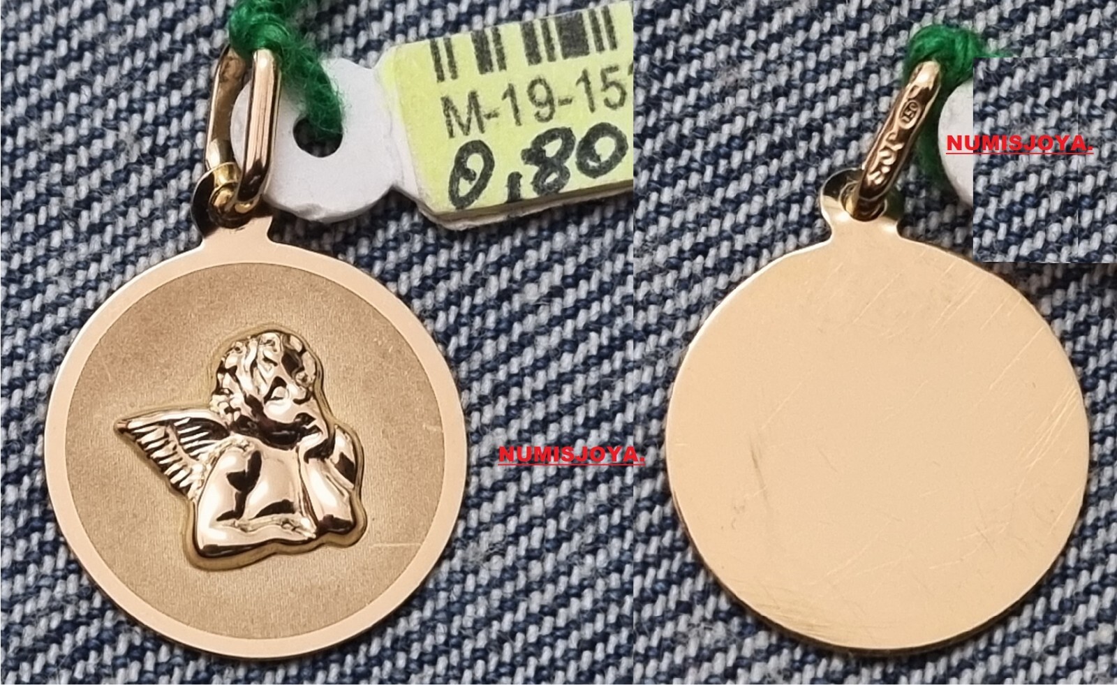 MEDALLA BEBE ORO 18 quilates ANGEL DE LA GUARDA REVERSO PARA GRABAR. 14,50 mm.