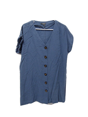 &Merci Womens Shirt Dress S Linen Blue Short Sleeve Button Up Shirt Mini