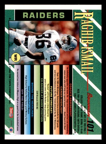 1993 Bowman #101 Rocket Ismail FOIL - Picture 2 of 2