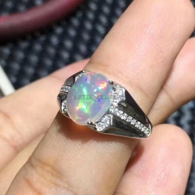 Natural Fire Opal Gemstone with 925 Sterling Silver Ring for Men's #1333 - Image 1 of 4