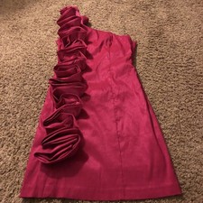 Barbie pink dress womens XXI Forever 21 side zip large floral accent prom dance