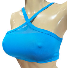 Victorias Secret VSX Sport Unlined Yoga Sports Lightweight Mesh detail Bra Blue