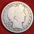 1912 Barber Half Dollar 90% Silver Coin Circulated BH576