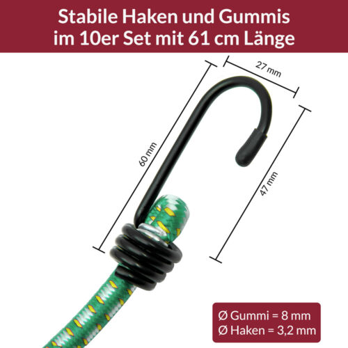 10x Spanngummi Set 61cm mit Haken Spannseil Gepäckgummi Expander Fahrrad - Bild 3 von 8
