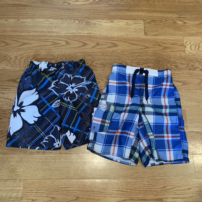 Set of 2 Swim Suit Trunks Shorts Mesh Lined OP Old Navy Plaid Boys Size Medium 8