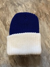 Vintage Knit Winter Hat - Blue/White - Unisex