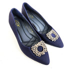 Vintage 60s Womens Size 4 Navy Blue Shoes Heels Mod Rhinestones Glam Hollywood