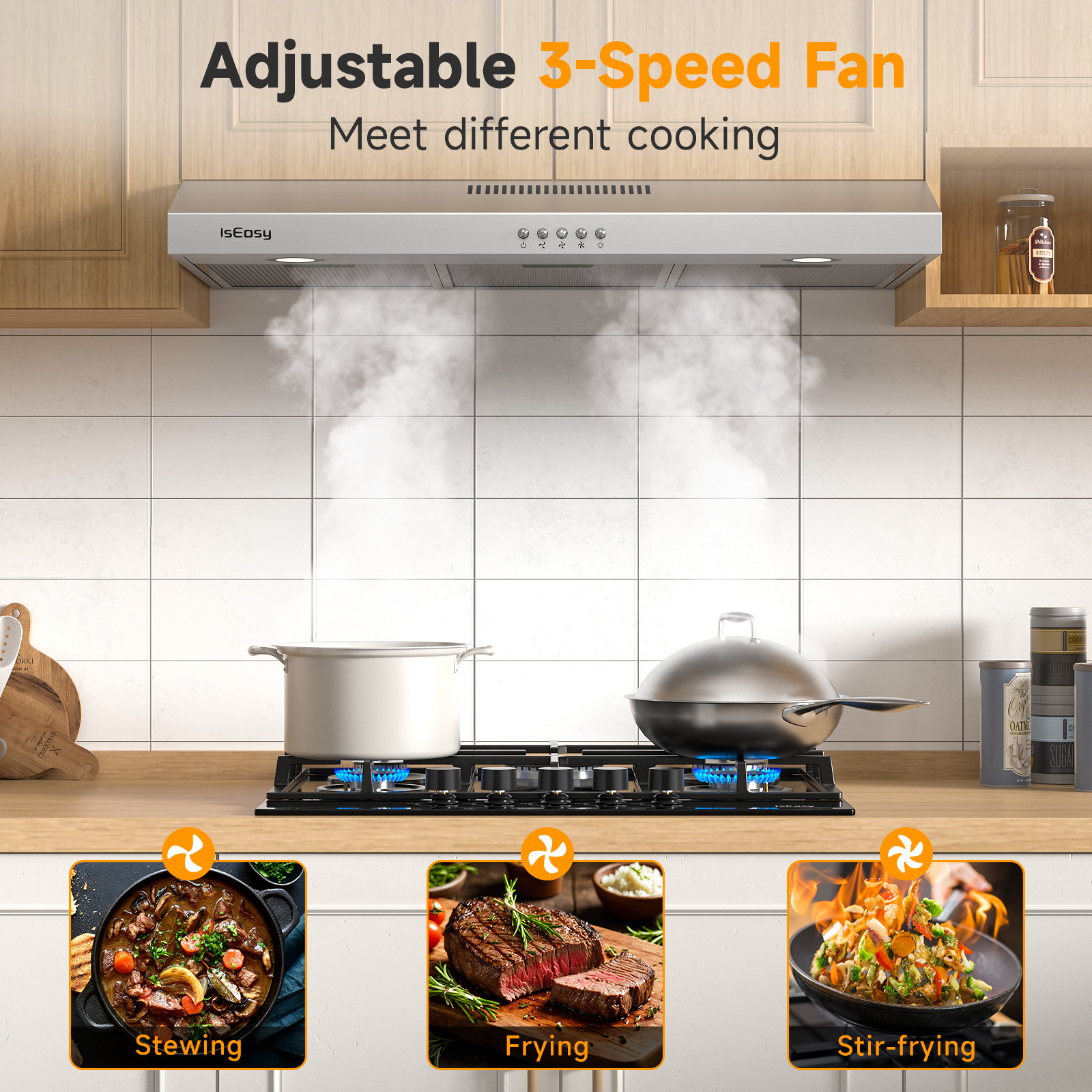 36 Inch Kitchen Range Exhaust Hood Fan Vent Stainless Steel Under Cabinet Mount