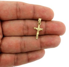 10K Yellow Gold Diamond Cut Small Jesus Crucifix Cross Charm Pendant