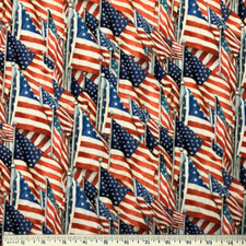By 1/2 Yard American Flags Patriotic Waving Packed Springs 100 Cotton Fabric