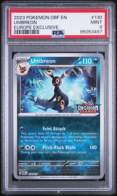 PSA 9 Mint Umbreon 130/197 Obsidian Flames Stamp Europe Exclusive Pokemon Promo