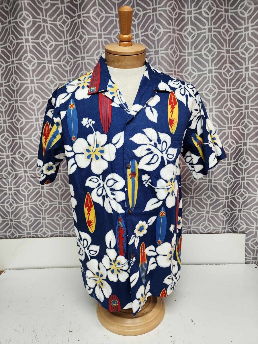 Vtg Abc Aloha Men's XL Blue Floral Surfboard Button Front Shirt Ss