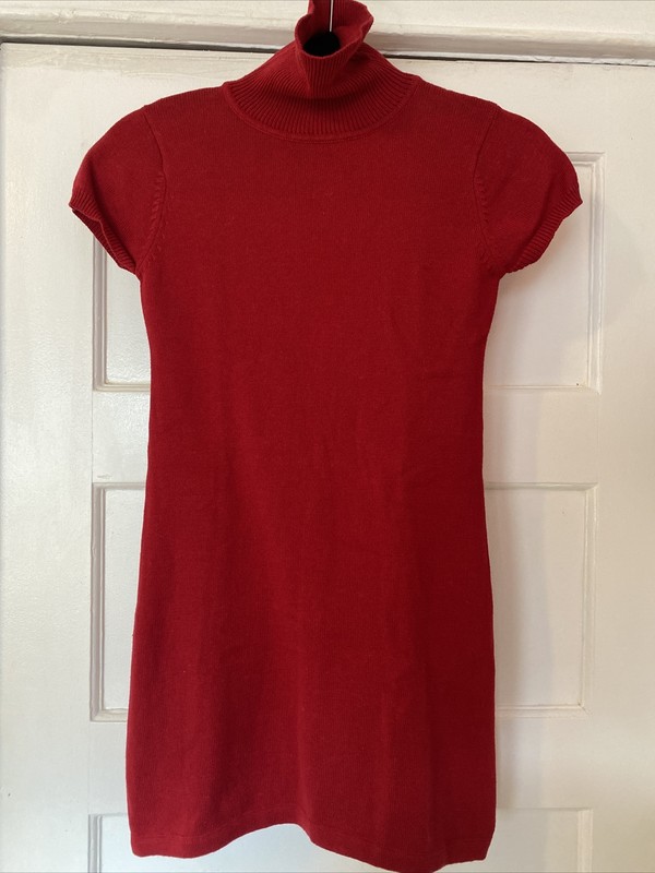 American Girl Dress Red Turtleneck Short Sleeve Size 8 100% Cotton